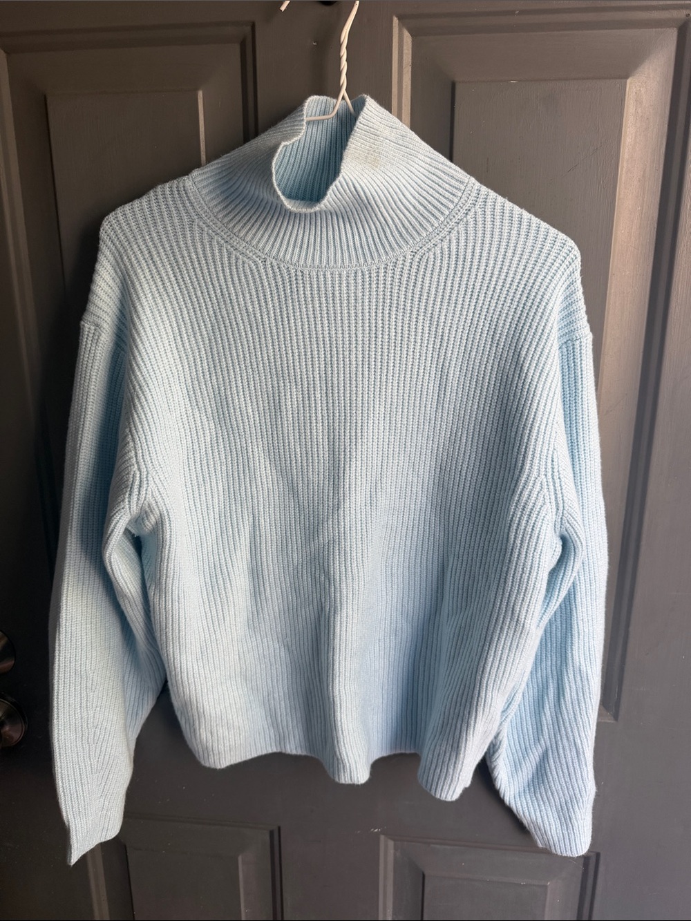 Light Blue Turtleneck Ribbed Sweater